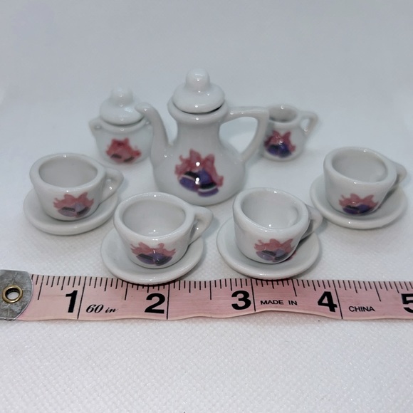 VINTAGE MINIATURE CERAMIC TEA SET BELLS AND RIBBONS - Picture 6 of 10